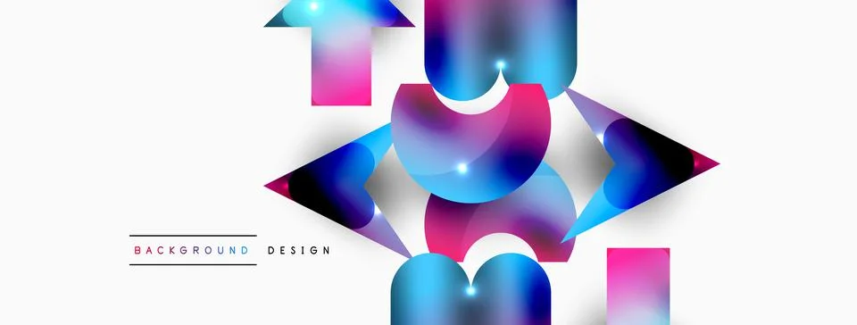 Dynamic composition, shiny geometric shapes abstract background. Trendy techno Stock Illustration