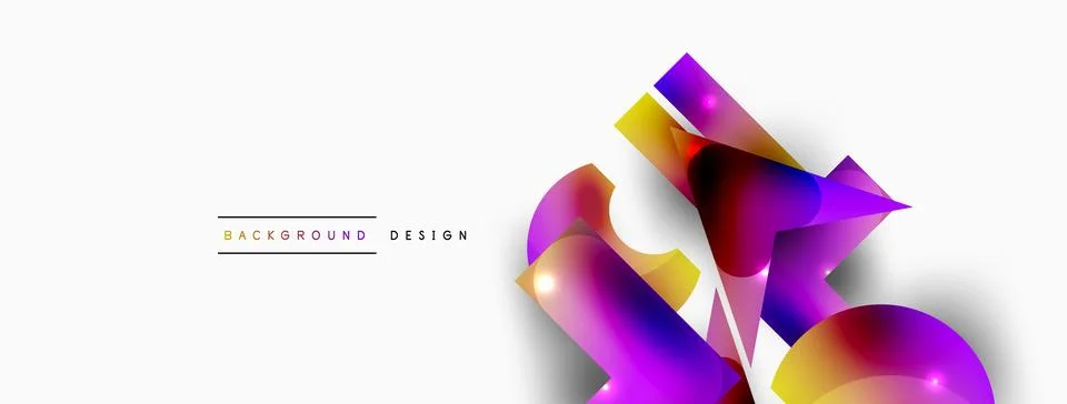 Dynamic composition, shiny geometric shapes abstract background. Trendy techno Stock Illustration