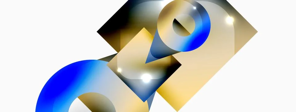 Dynamic composition, shiny geometric shapes abstract background. Trendy techno Stock Illustration