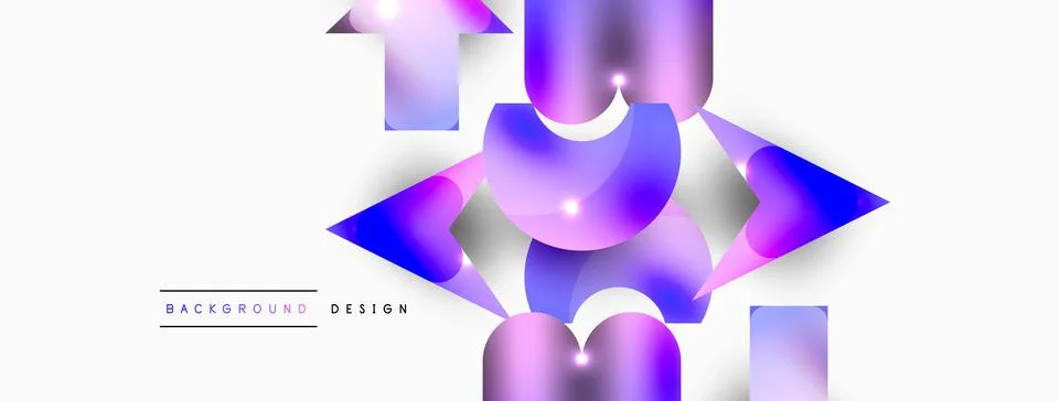 Dynamic composition, shiny geometric shapes abstract background. Trendy techno Stock Illustration