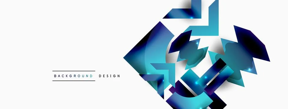 Dynamic composition, shiny geometric shapes abstract background. Trendy techno Stock Illustration
