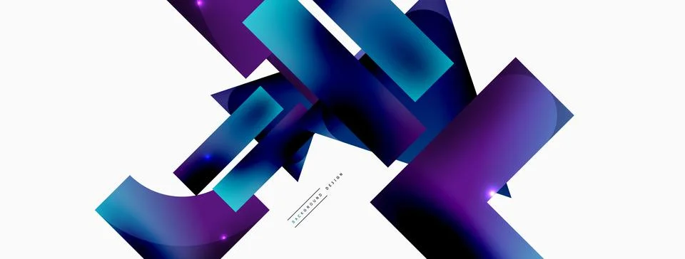 Dynamic composition, shiny geometric shapes abstract background. Trendy techno Stock Illustration