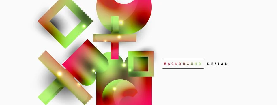 Dynamic composition, shiny geometric shapes abstract background. Trendy techno Stock Illustration