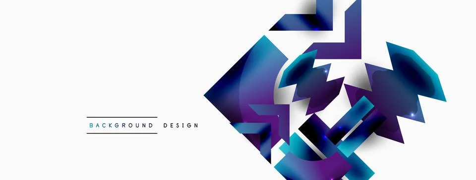 Dynamic composition, shiny geometric shapes abstract background. Trendy techno Stock Illustration