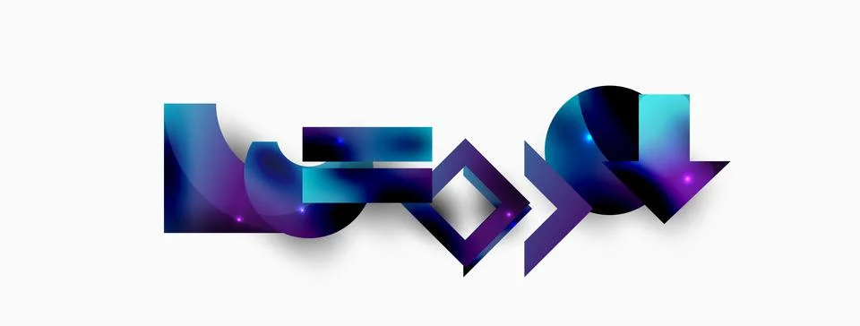 Dynamic composition, shiny geometric shapes abstract background. Trendy techno Stock Illustration