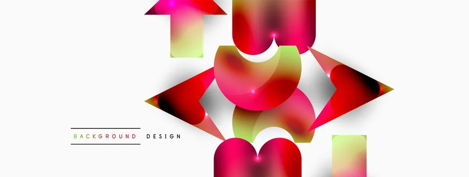 Dynamic composition, shiny geometric shapes abstract background. Trendy techno Stock Illustration