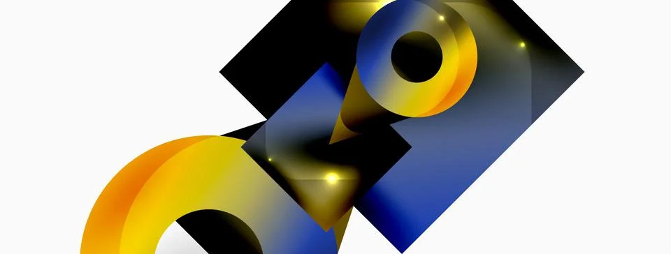 Dynamic composition, shiny geometric shapes abstract background. Trendy techno Stock Illustration