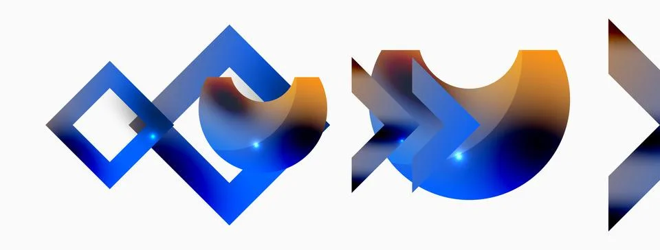 Dynamic composition, shiny geometric shapes abstract background. Trendy techno Stock Illustration