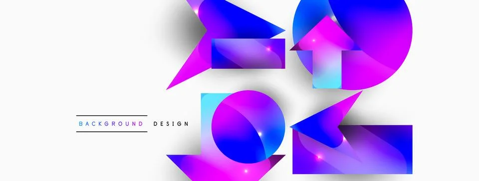 Dynamic composition, shiny geometric shapes abstract background. Trendy techno Stock Illustration