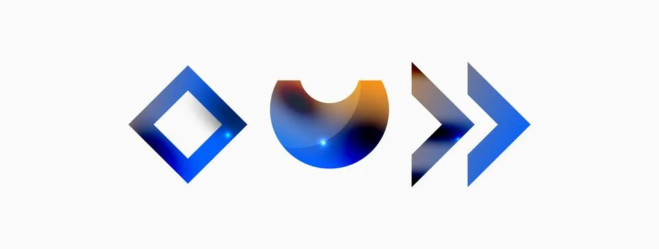 Dynamic composition, shiny geometric shapes abstract background. Trendy techno Stock Illustration