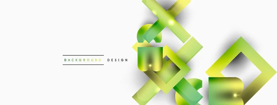 Dynamic composition, shiny geometric shapes abstract background. Trendy techno Stock Illustration