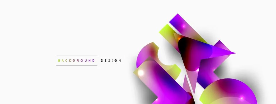 Dynamic composition, shiny geometric shapes abstract background. Trendy techno Stock Illustration
