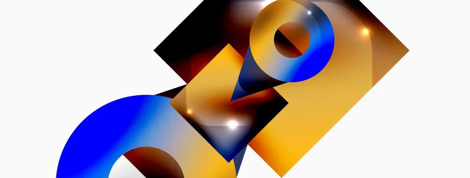 Dynamic composition, shiny geometric shapes abstract background. Trendy techno Stock Illustration