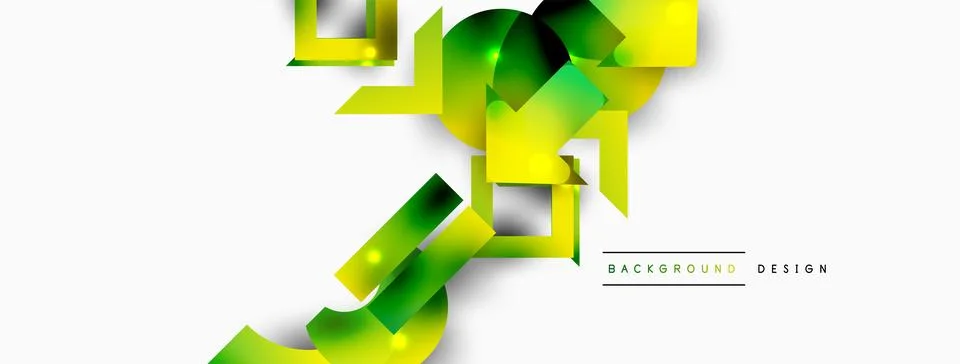 Dynamic composition, shiny geometric shapes abstract background. Trendy techno Stock Illustration