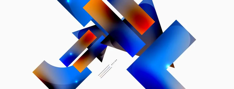 Dynamic composition, shiny geometric shapes abstract background. Trendy techno Stock Illustration
