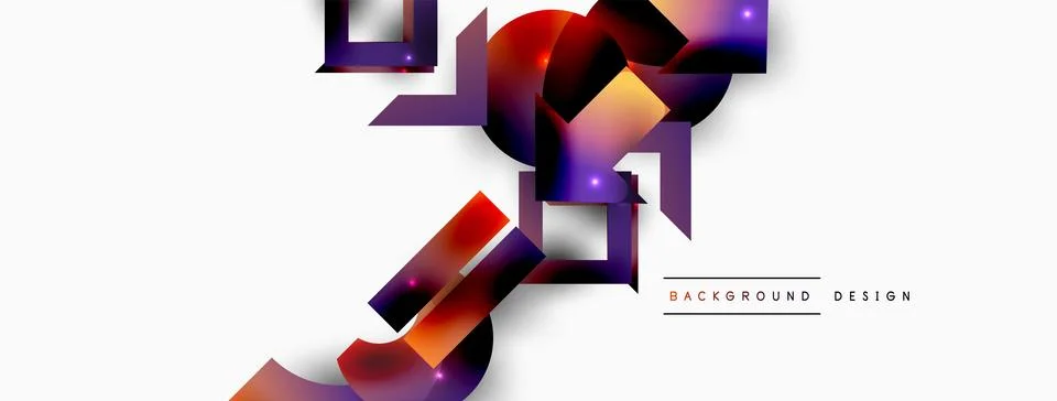 Dynamic composition, shiny geometric shapes abstract background. Trendy techno Stock Illustration