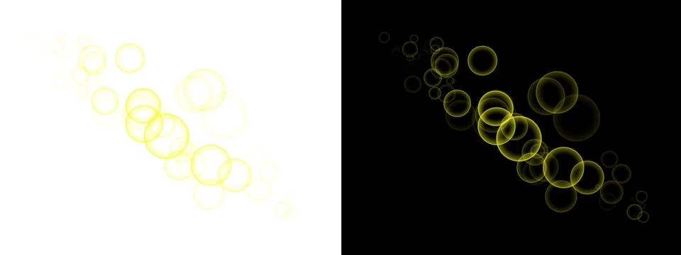 A dynamic composition of translucent yellow spheres drifting across a black Stock-Illustration