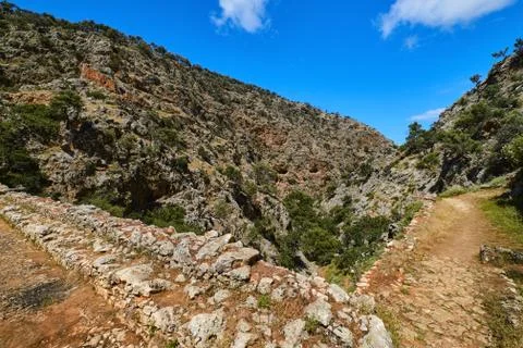 Dynamic composition of typical Greek landscape, hills, fresh spring greenery Stock Photos