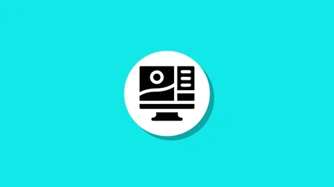 Dynamic computer screen icon animation on vibrant cyan background, digital .. Stock Footage 327762475