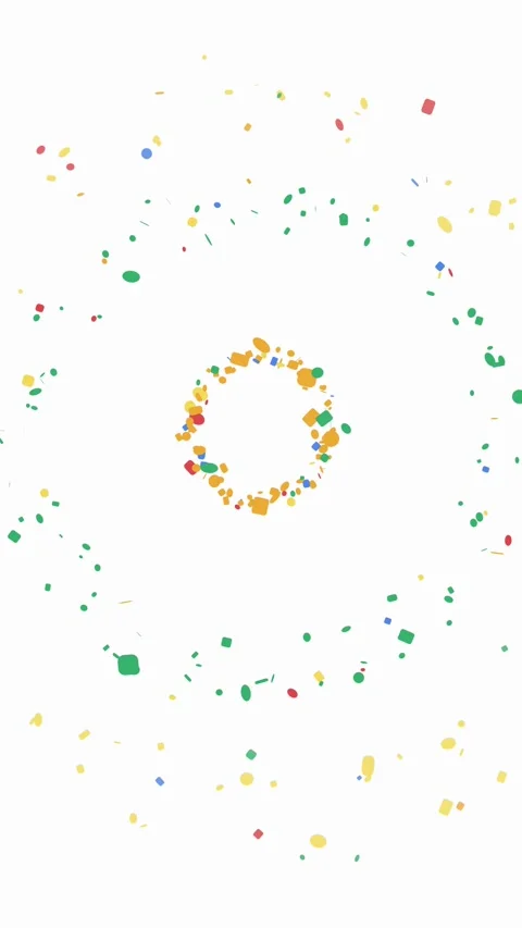 Dynamic confetti explosion with concentric shockwave rings in coral amber lemon Stock Footage 340683707