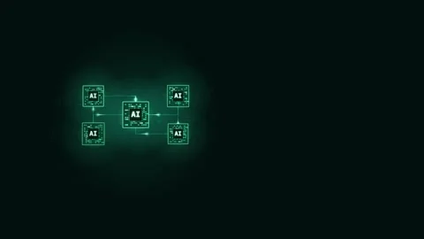 Dynamic connection of AI nodes with glowing data packets and vibrant link lines Stock Footage 340439727