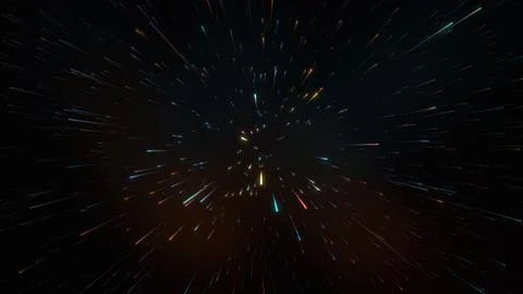Dynamic Cosmic Light Rays Zooming Through Deep Space in Glowing Colors Stock Illustration