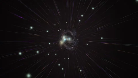 Dynamic Cosmic Scene Depicting Galactic Spiral and Radiating Space Streams Видео 300859003