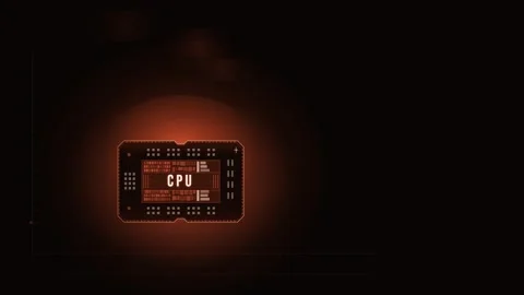Dynamic CPU Chip Animation Featuring a Heat Bloom Effect with Glowing Orange and Stock Footage 340534278