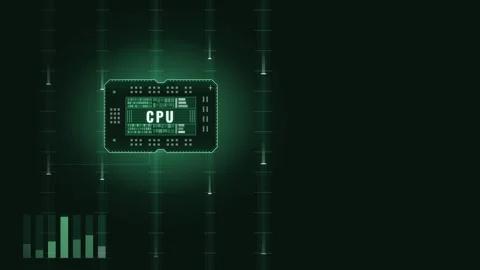 Dynamic CPU Chip Animation with Power Rails Highlighting in a Vibrant Green and Stock Footage 340534277