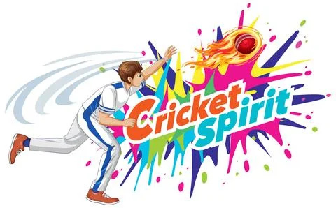 Dynamic Cricket Spirit Vector Illustration with Bowler and Flaming Ball Stock Illustration