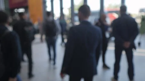 The Dynamic Crowd in a Modern Space Captures the Essence of a Lively Urban Stock Footage 287080683