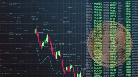 Dynamic Cryptocurrency Market Analysis Showcasing Bitcoin Trends with Graphical Stock Footage 321217359