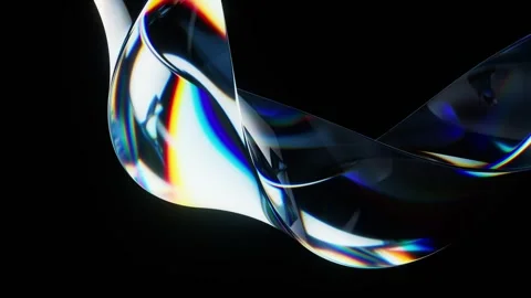 Dynamic crystal glass wave rotating with rainbow chromatic dispersion on bl.. 库存影片 327114285