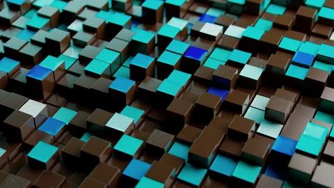 "Dynamic Cubic Mosaic: Teal, Turquoise, and Brown Textured Surface" イラスト素材
