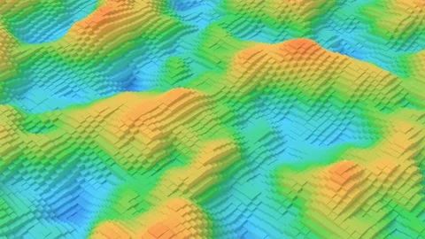Dynamic Cubic Terrain Animation: Vibrant Colorful Cubes Rising and Falling Stock Footage 279806301