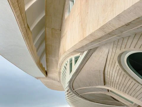 Dynamic Curved Architecture with Structural Detailing Stock Photos