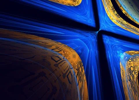 Dynamic curves ands blur pattern. Fractal graphics. Science and technology co イラスト素材