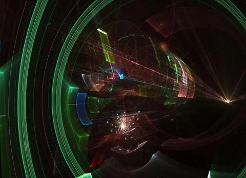 Dynamic curves ands color pattern. Fractal graphics. Science and technology c イラスト素材