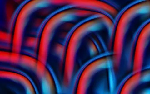 A dynamic dark background featuring glowing red and blue curved neon light .. Stock Illustration
