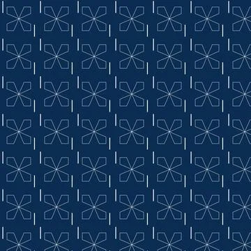 Dynamic Dark Blue Pattern with Floral Motifs and Vertical Lines Stock Illustration