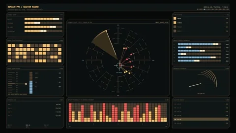 Dynamic data visualization with circular radar and charts Video stock 345004546