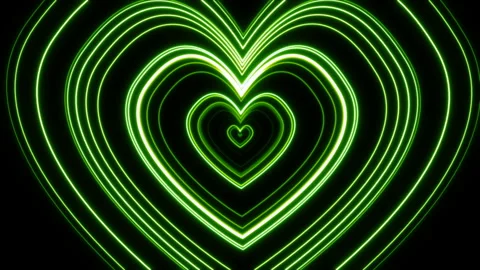 Dynamic decoration in form of green glowing neon hearts, loop animation 4k Video stock 264776345