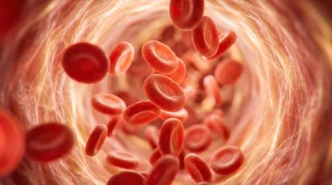 Dynamic deep macro microscopic human anatomy concept featuring vibrant red bl Illustrazione stock