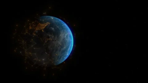 Dynamic depiction of Earth with glowing network connections and satellites Stock Footage 281489173