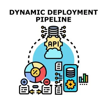 Dynamic deployment pipeline automating cloud software development Stock Illustration
