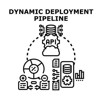 Dynamic deployment pipeline automating cloud software development Stockillustratie