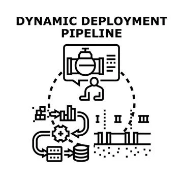Dynamic deployment pipeline automating software delivery process Stock Illustration