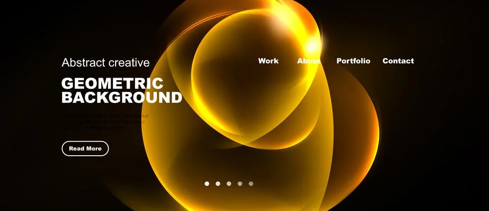 Dynamic design features glowing orange shapes, text elements, navigation op.. イラスト素材