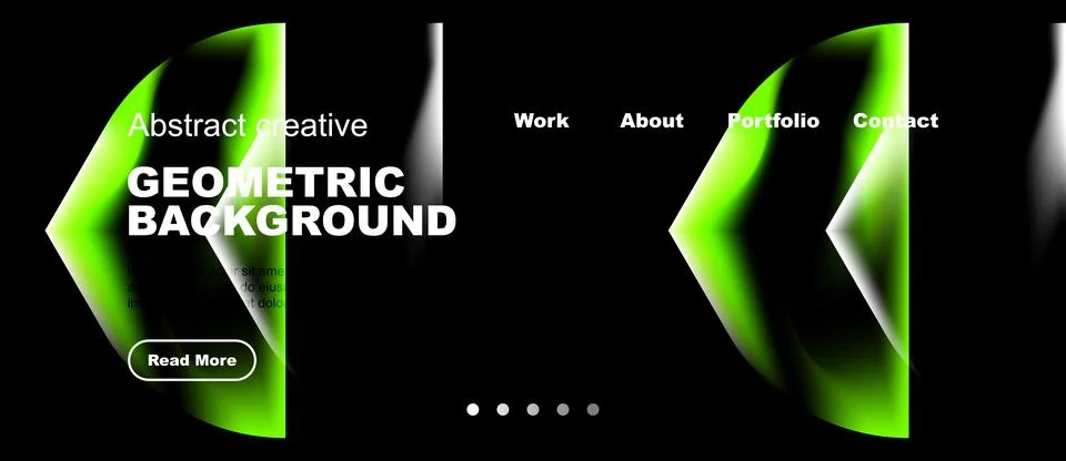 Dynamic design features vibrant green shapes, text overlays, navigation menu. Stock Illustration