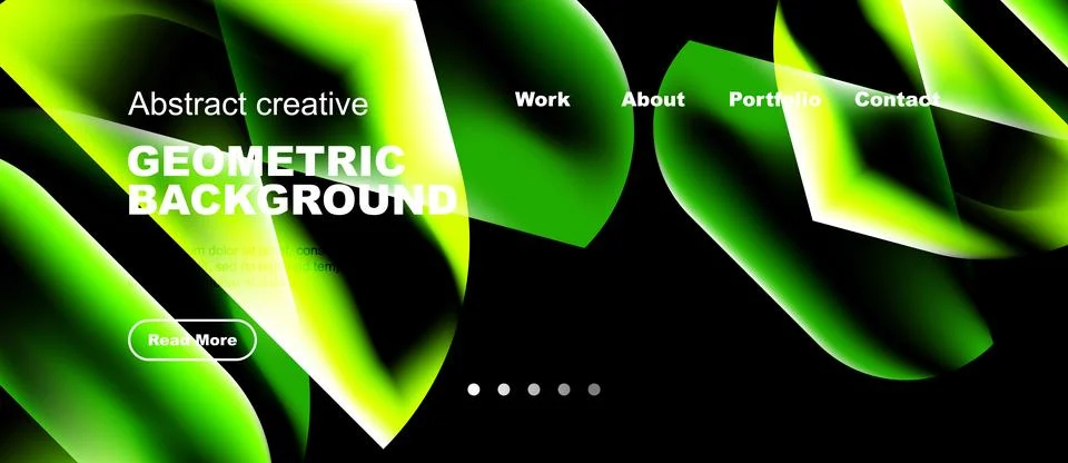 Dynamic design features vibrant green, black gradients. Text overlays promote Stock Illustration